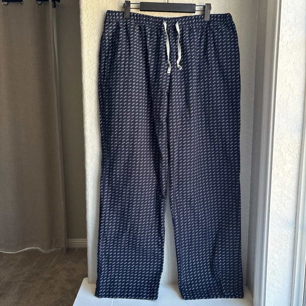 L.L.Bean Pajama Pants Women L Flannel Sleep Bottoms Navy Blue Cotton Printed